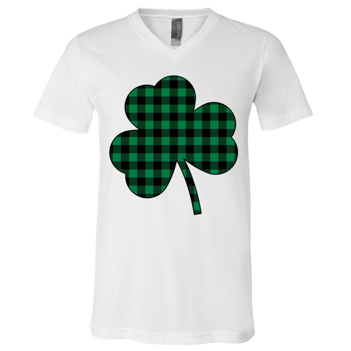 Checkered Irish Clover Leaf V-Neck T-Shirt