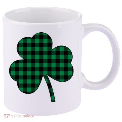 Checkered Irish Clover Leaf 11oz C Handle Ceramic Mug