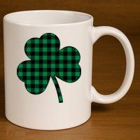 Checkered Irish Clover Leaf 11oz C Handle Ceramic Mug