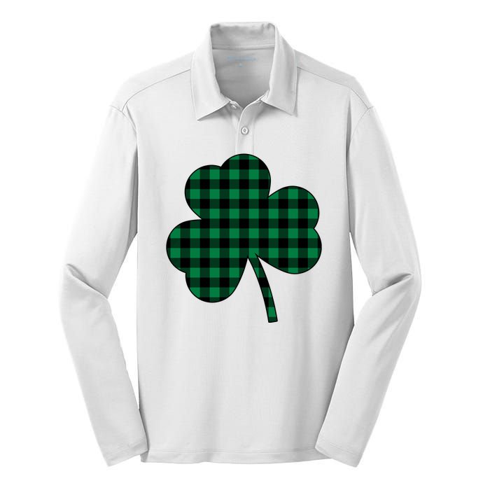 Checkered Irish Clover Leaf Silk Touch Performance Long Sleeve Polo