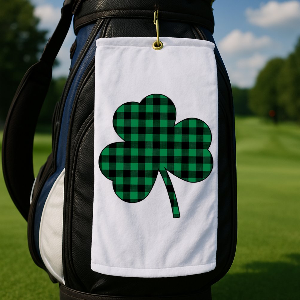 Checkered Irish Clover Leaf Golf Towel