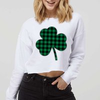 Checkered Irish Clover Leaf Cropped Pullover Crew