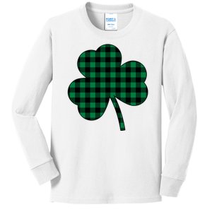 Checkered Irish Clover Leaf Kids Long Sleeve Shirt