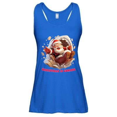 Christmas Is Coming Funny Santa Claus Is Coming To Town Art Meaningful Gift Ladies Essential Flowy Tank