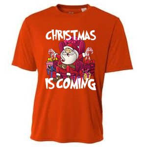 Christmas Is Coming Santa Claus Chistmas Season Gift Cooling Performance Crew T-Shirt