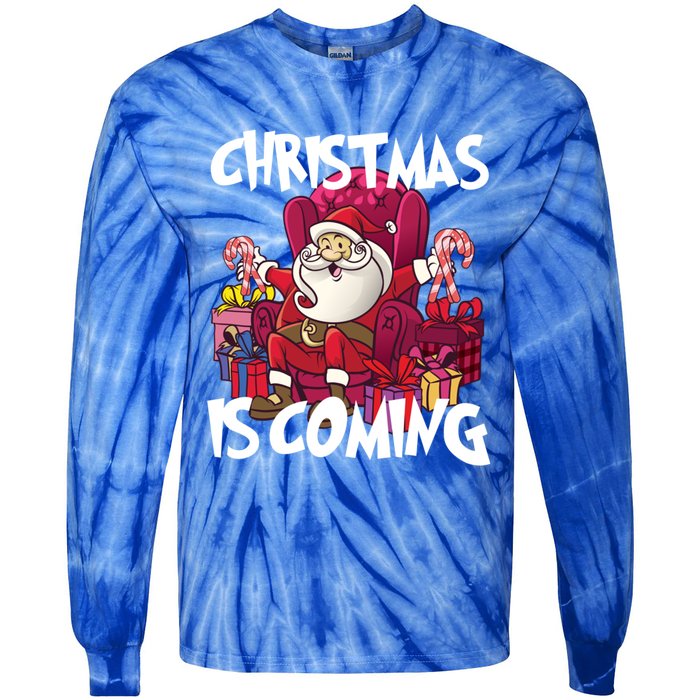 Christmas Is Coming Santa Claus Chistmas Season Gift Tie-Dye Long Sleeve Shirt