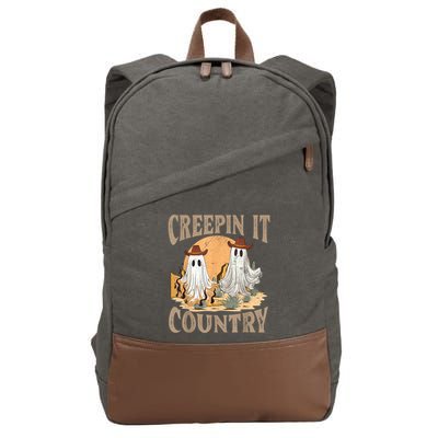 Creepin It Country Funny Halloween Western Cowboy And Cactus Cotton Canvas Backpack