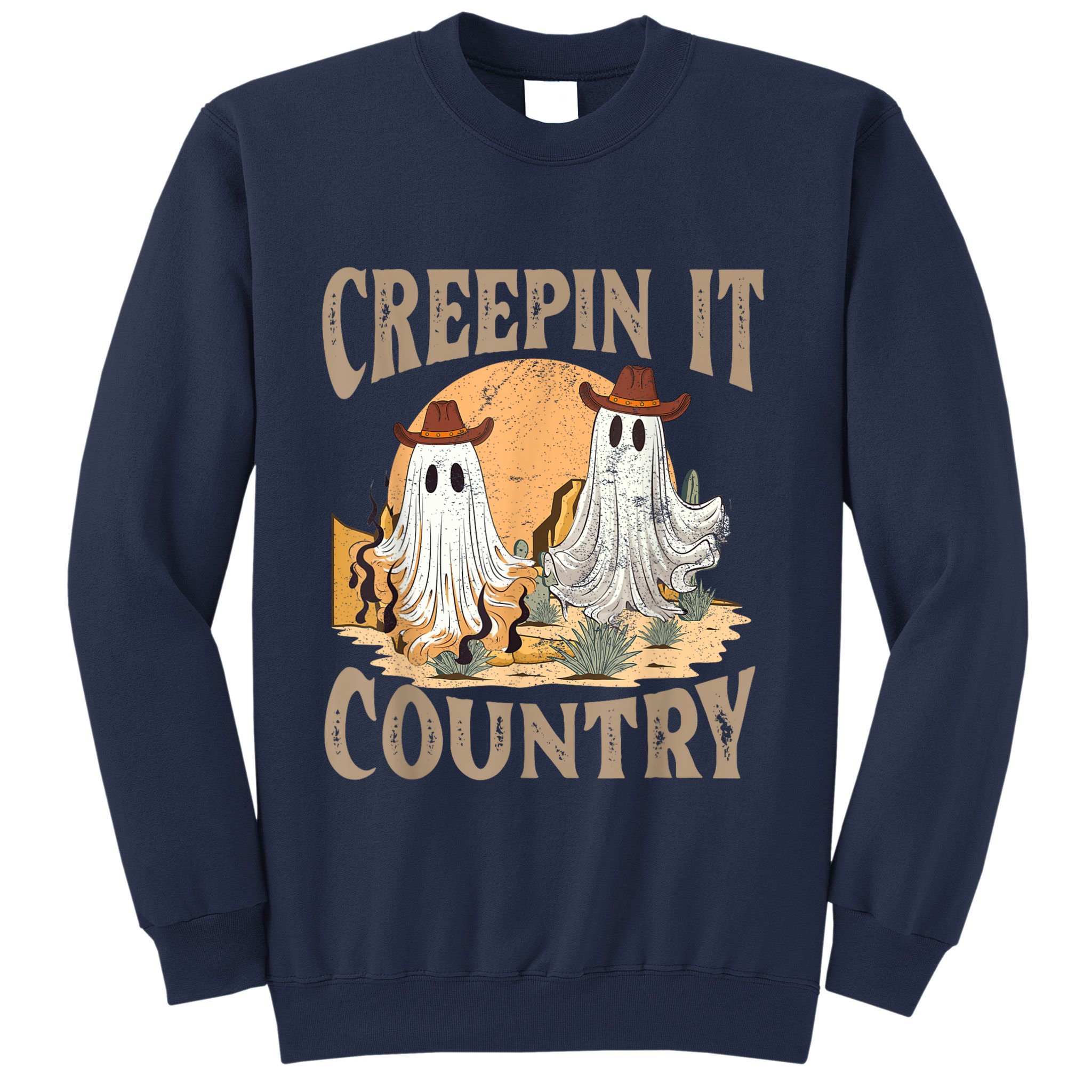 Creepin It Country Funny Halloween Western Cowboy And Cactus Sweatshirt