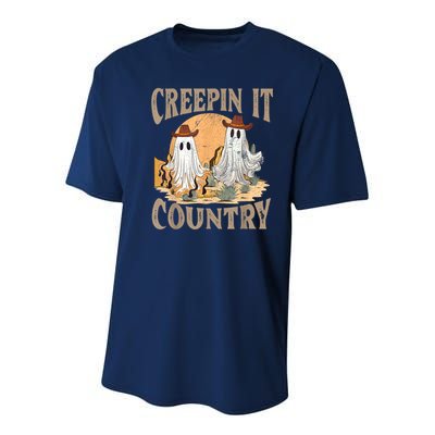 Creepin It Country Funny Halloween Western Cowboy And Cactus Youth Performance Sprint T-Shirt
