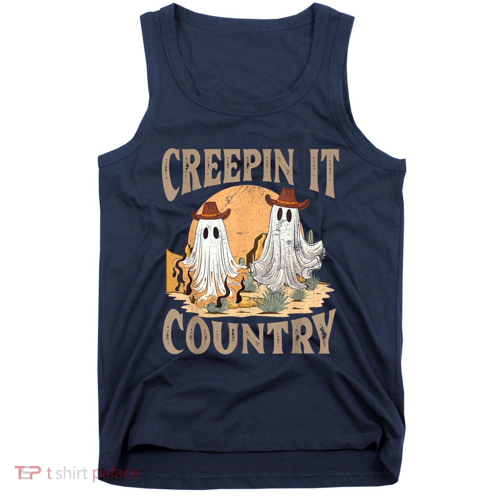 Creepin It Country Funny Halloween Western Cowboy And Cactus Tank Top