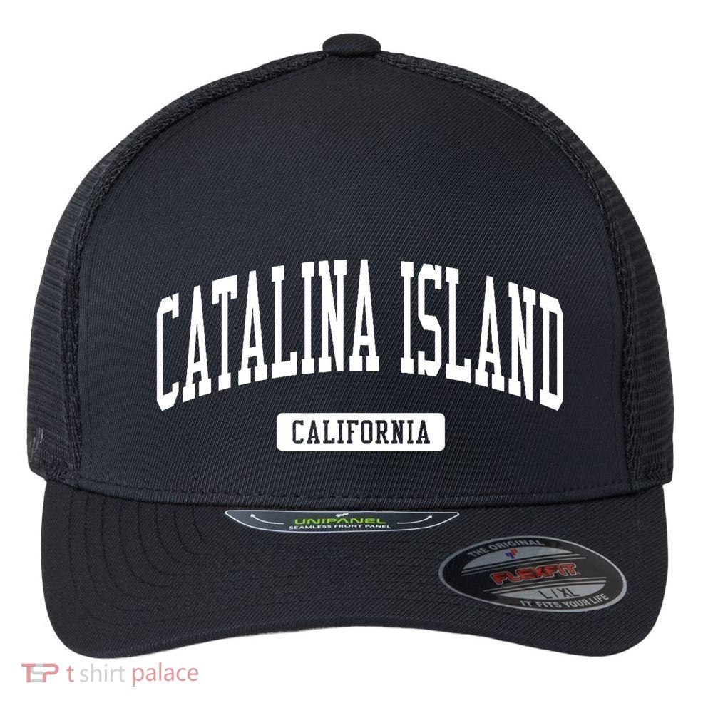 Catalina Island California Ca Vintage Athletic Sports Design Flexfit Unipanel Trucker Cap