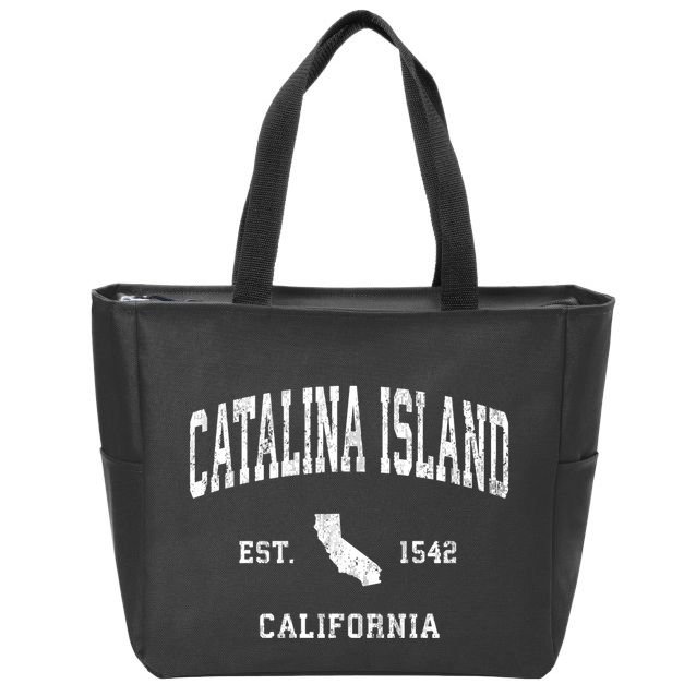 Catalina Island California Ca Vintage Athletic Sports Design Lon Zip Tote Bag