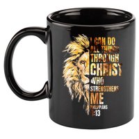 Christian I Can Do All Things Through Christ Lion Faith 11oz C Handle Ceramic Mug