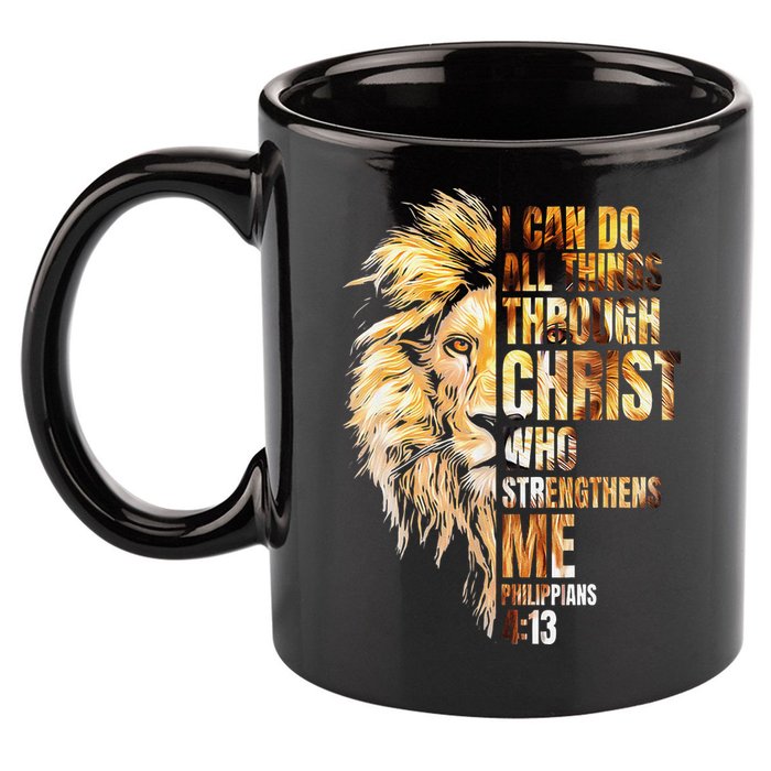 Christian I Can Do All Things Through Christ Lion Faith 11oz C Handle Ceramic Mug