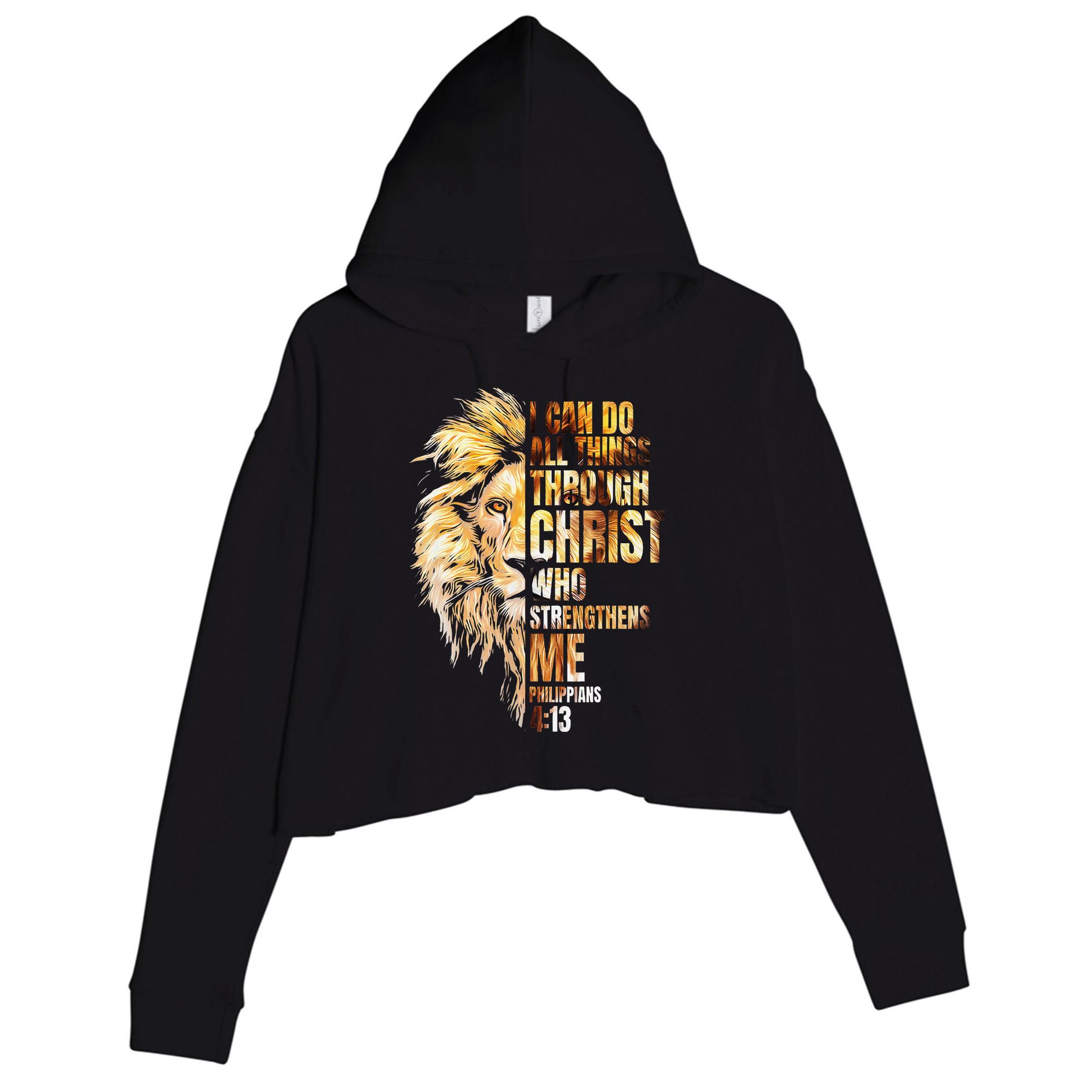 Christian I Can Do All Things Through Christ Lion Faith Crop Fleece Hoodie