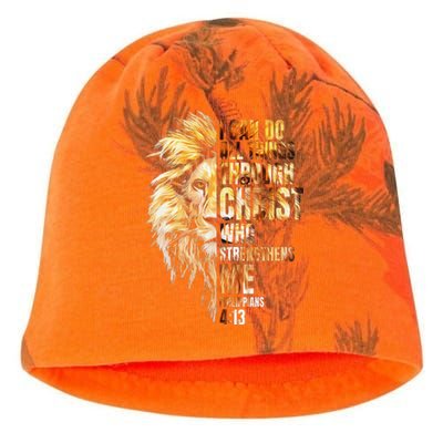 Christian I Can Do All Things Through Christ Lion Faith Kati - Camo Knit Beanie