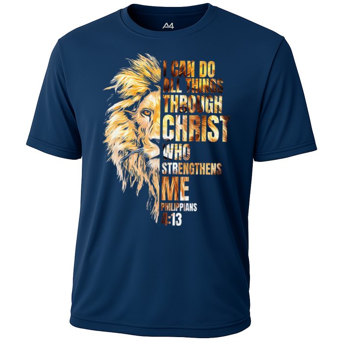 Christian I Can Do All Things Through Christ Lion Faith Cooling Performance Crew T-Shirt