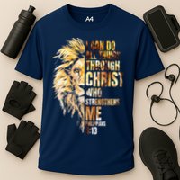 Christian I Can Do All Things Through Christ Lion Faith Cooling Performance Crew T-Shirt