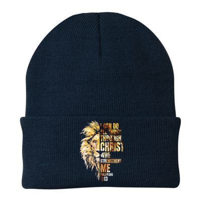 Christian I Can Do All Things Through Christ Lion Faith Knit Cap Winter Beanie