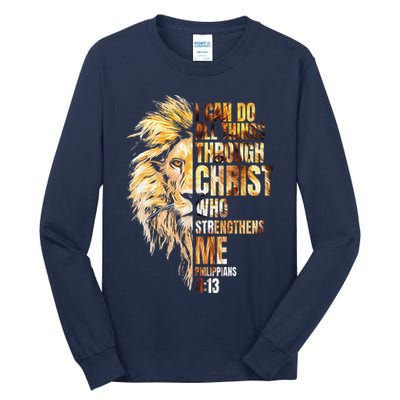Christian I Can Do All Things Through Christ Lion Faith Tall Long Sleeve T-Shirt
