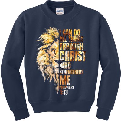 Christian I Can Do All Things Through Christ Lion Faith Kids Sweatshirt