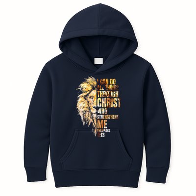 Christian I Can Do All Things Through Christ Lion Faith Kids Hoodie