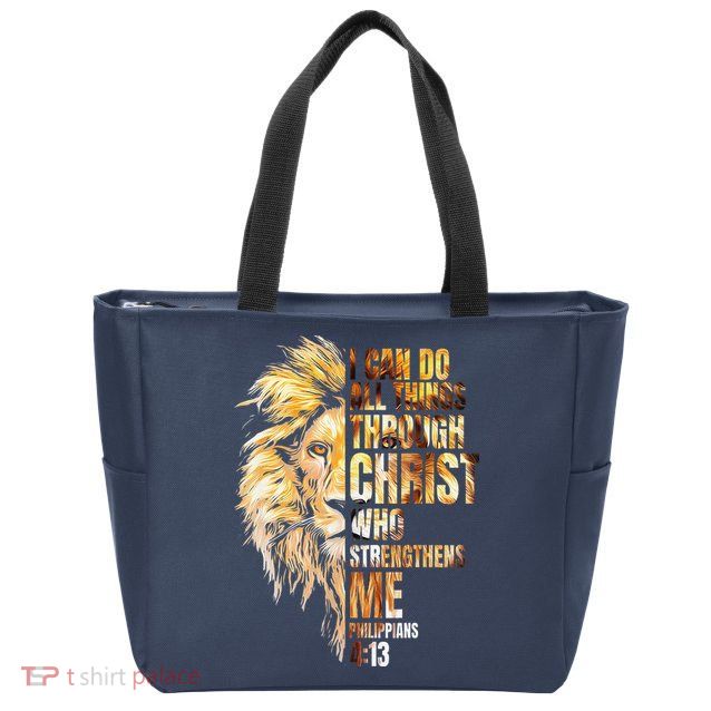 Christian I Can Do All Things Through Christ Lion Faith Zip Tote Bag