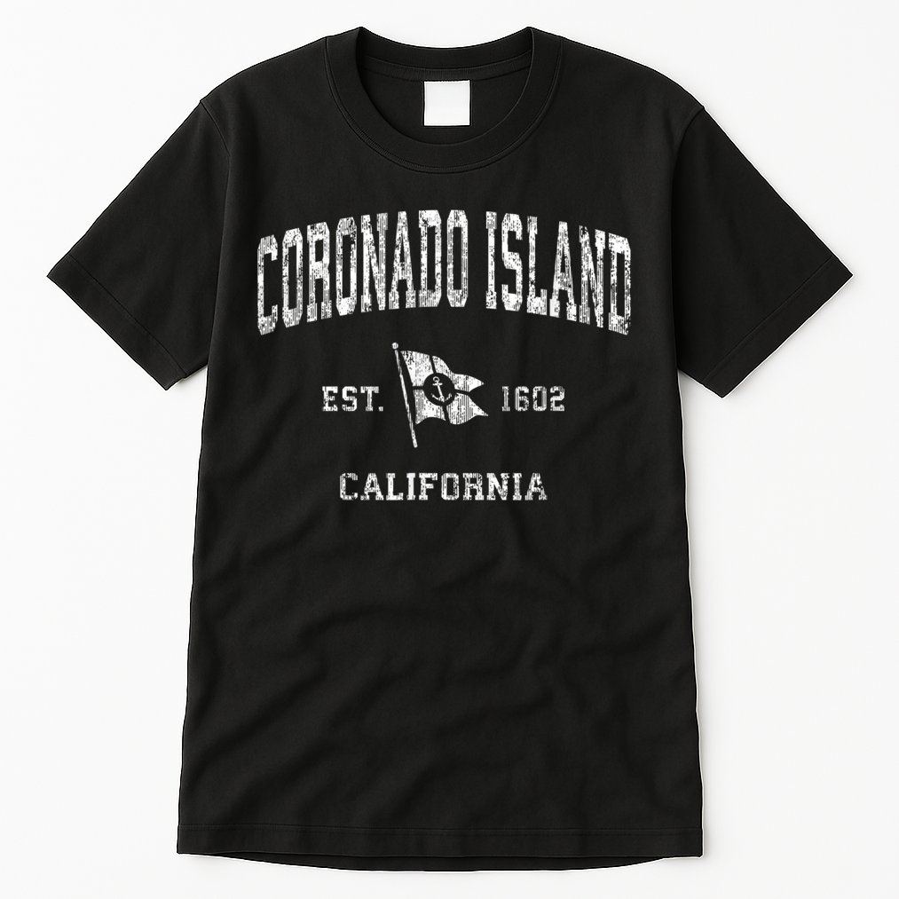 Coronado Island CA Vintage Nautical Boat Anchor Flag Sports Tall T-Shirt