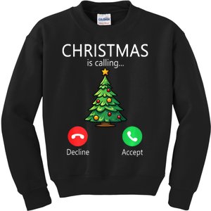 Christmas Is Calling Funny Christmas Tree Xmas Holiday Long Sleeve Kids Sweatshirt