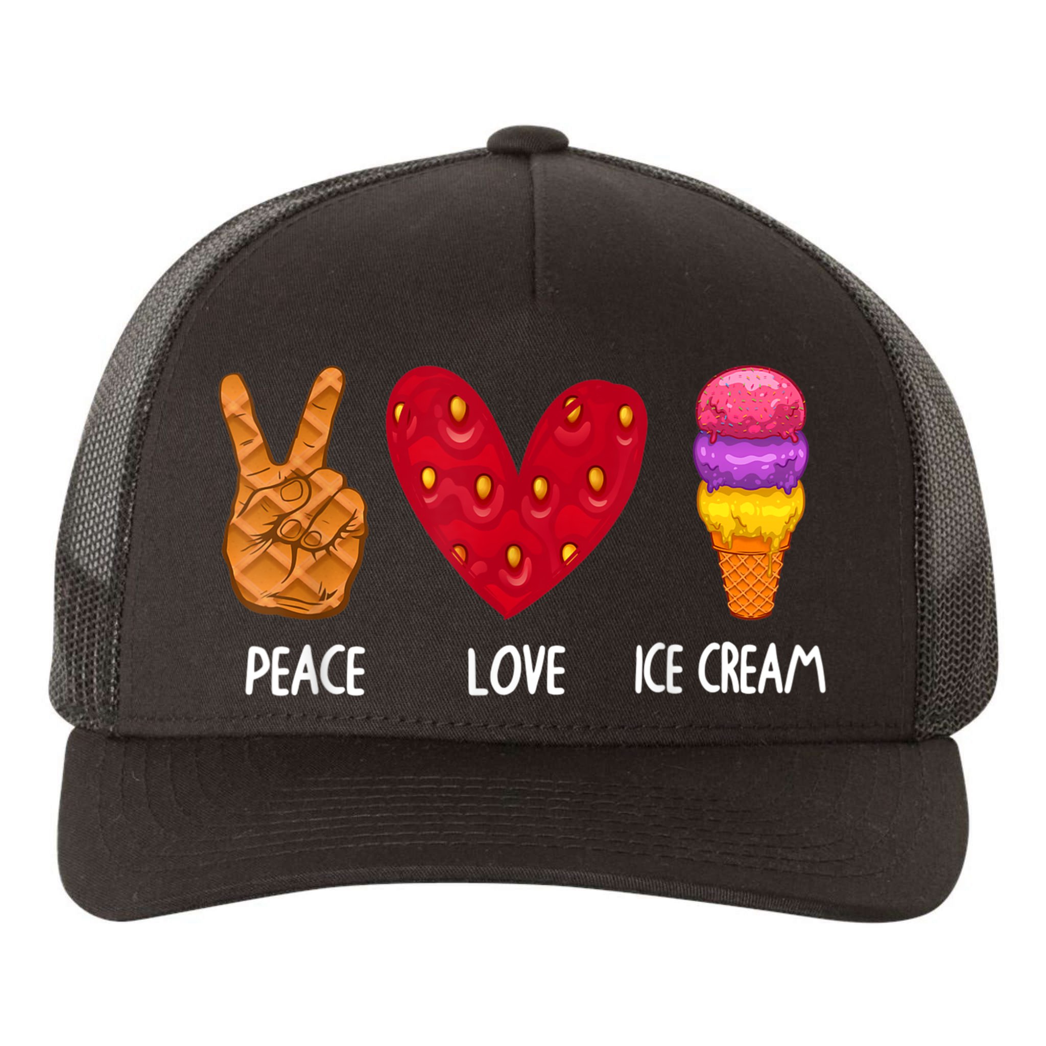 Cool Ice Cream Art For Men Women Peace Love Ice Cream Sundae Yupoong Adult 5-Panel Trucker Hat