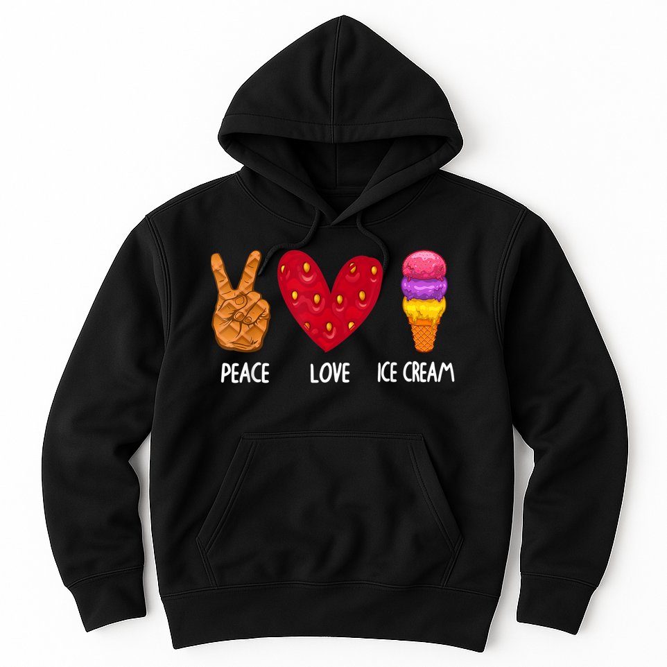 Cool Ice Cream Art For Men Women Peace Love Ice Cream Sundae Hoodie