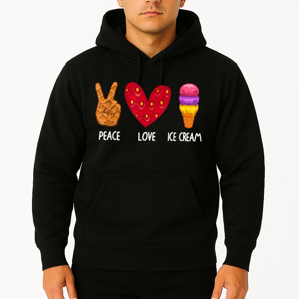 Cool Ice Cream Art For Men Women Peace Love Ice Cream Sundae Hoodie