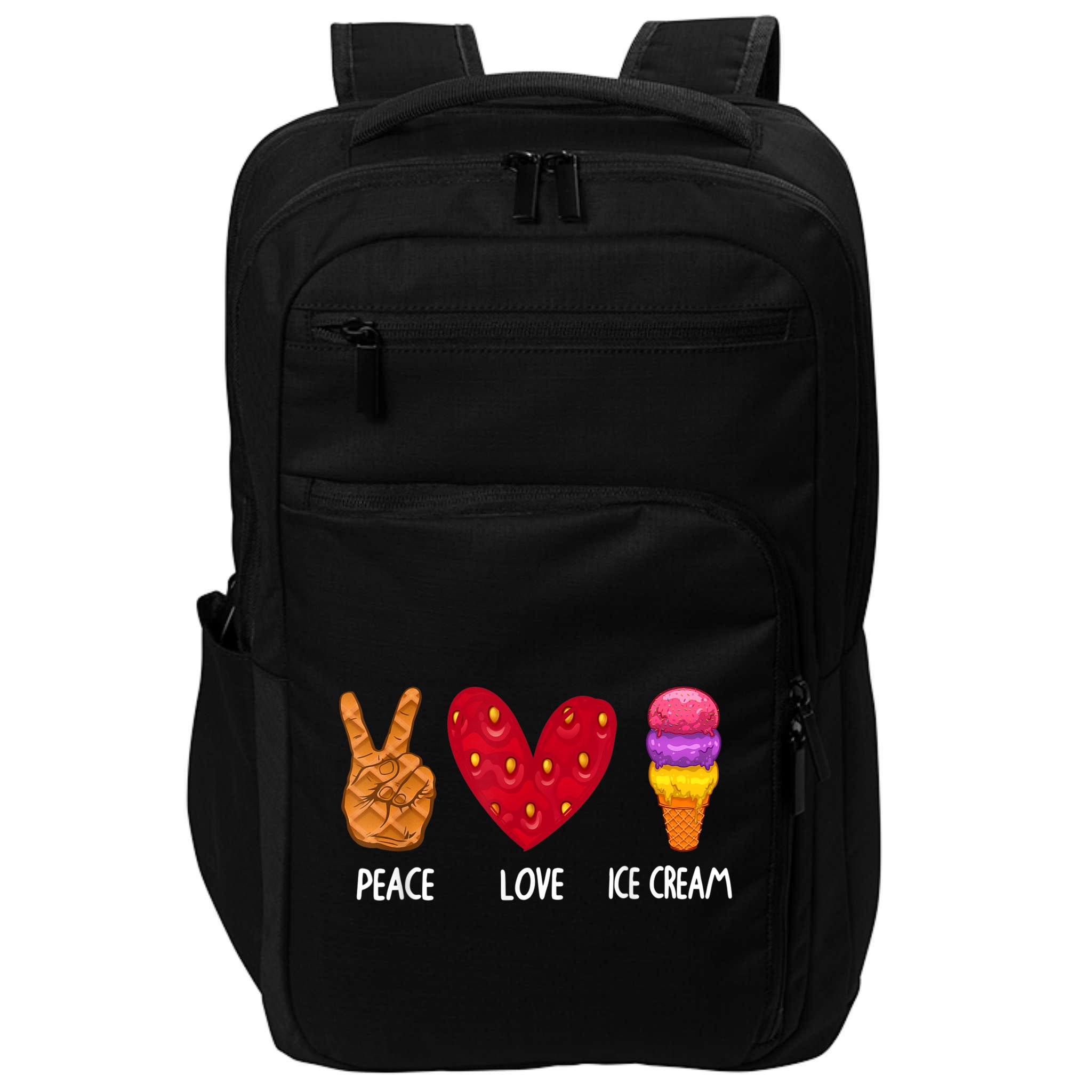 Cool Ice Cream Art For Men Women Peace Love Ice Cream Sundae Impact Tech Backpack