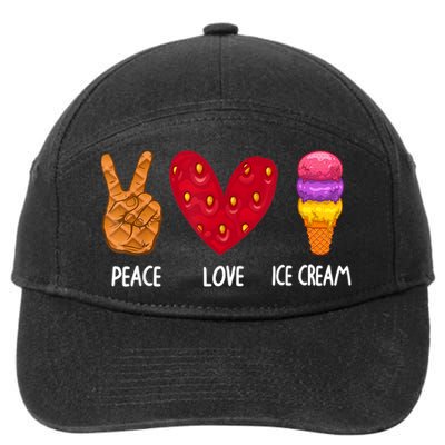 Cool Ice Cream Art For Men Women Peace Love Ice Cream Sundae 7-Panel Snapback Hat