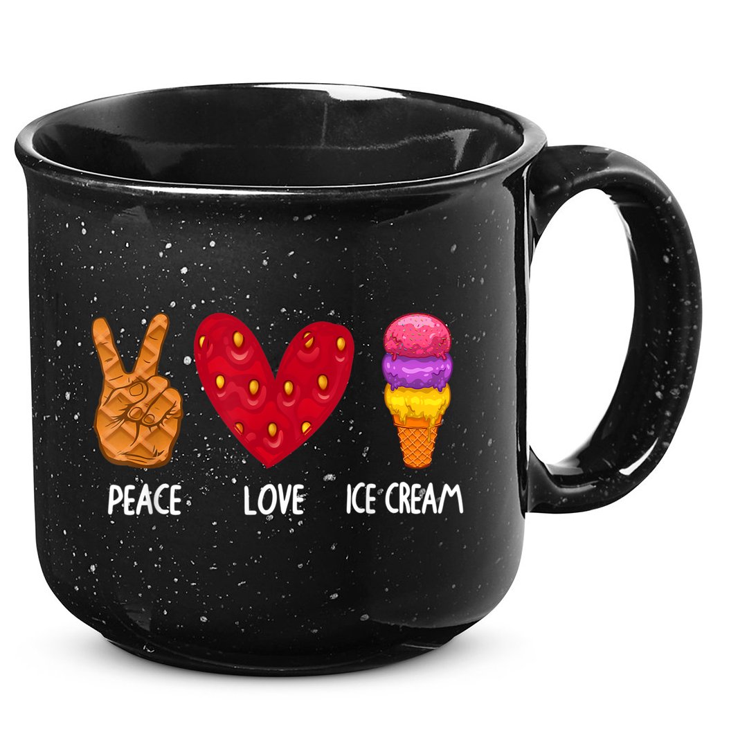 Cool Ice Cream Art For Men Women Peace Love Ice Cream Sundae 15oz Campfire Ceramic Mug