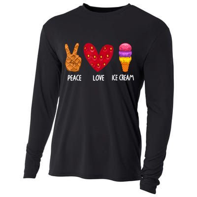 Cool Ice Cream Art For Men Women Peace Love Ice Cream Sundae Cooling Performance Long Sleeve Crew