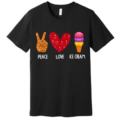 Cool Ice Cream Art For Men Women Peace Love Ice Cream Sundae Premium T-Shirt