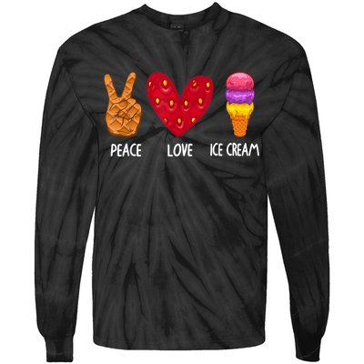 Cool Ice Cream Art For Men Women Peace Love Ice Cream Sundae Tie-Dye Long Sleeve Shirt