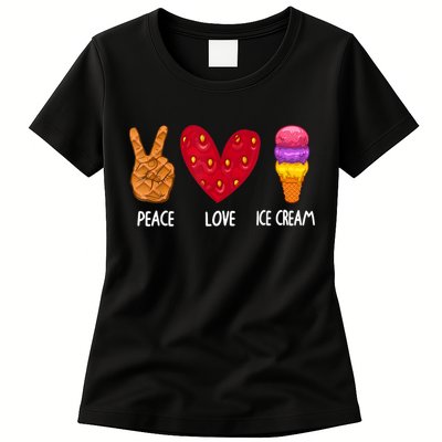 Cool Ice Cream Art For Men Women Peace Love Ice Cream Sundae Womens T-Shirt