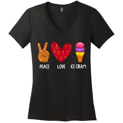 Cool Ice Cream Art For Men Women Peace Love Ice Cream Sundae Women's V-Neck T-Shirt