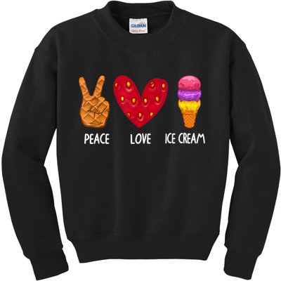 Cool Ice Cream Art For Men Women Peace Love Ice Cream Sundae Kids Sweatshirt