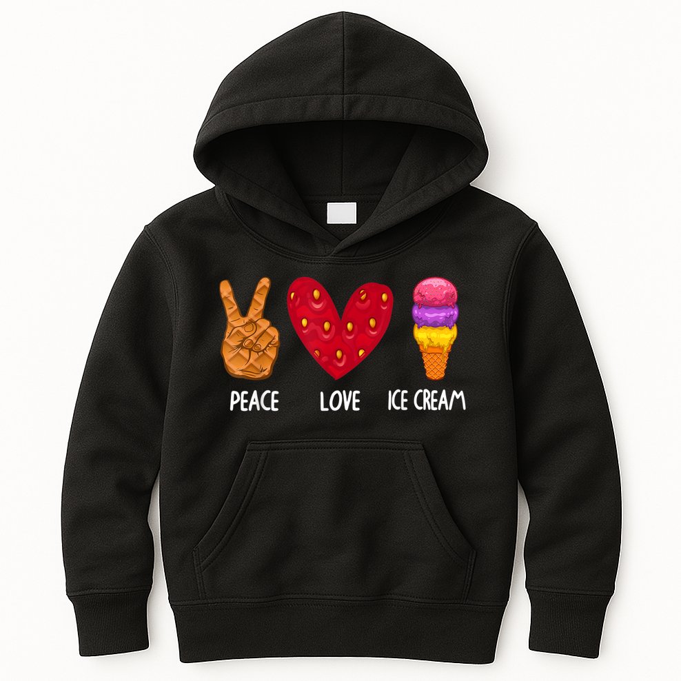 Cool Ice Cream Art For Men Women Peace Love Ice Cream Sundae Kids Hoodie