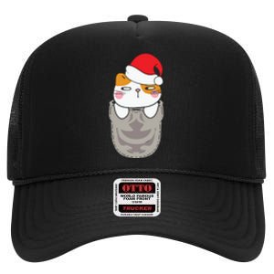 Cats In Christmas Sock Funny Cute Gift High Crown Mesh Back Trucker Hat