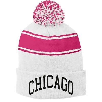 Chicago Illinois Stripe Pom Pom Beanie