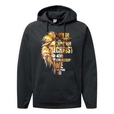 Christian I Can Do All Things Through Christ Lion Faith Performance Fleece Hoodie