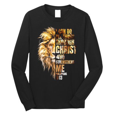 Christian I Can Do All Things Through Christ Lion Faith Long Sleeve Shirt