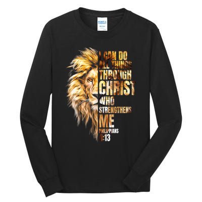 Christian I Can Do All Things Through Christ Lion Faith Tall Long Sleeve T-Shirt