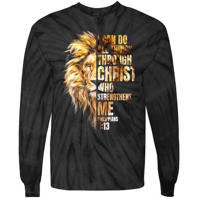 Christian I Can Do All Things Through Christ Lion Faith Tie-Dye Long Sleeve Shirt