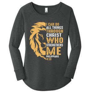 Christian I Can Do All Things Through Christ Lion Faith Women's Perfect Tri Tunic Long Sleeve Shirt