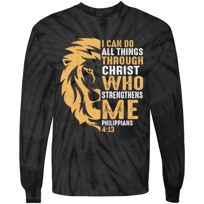 Christian I Can Do All Things Through Christ Lion Faith Tie-Dye Long Sleeve Shirt